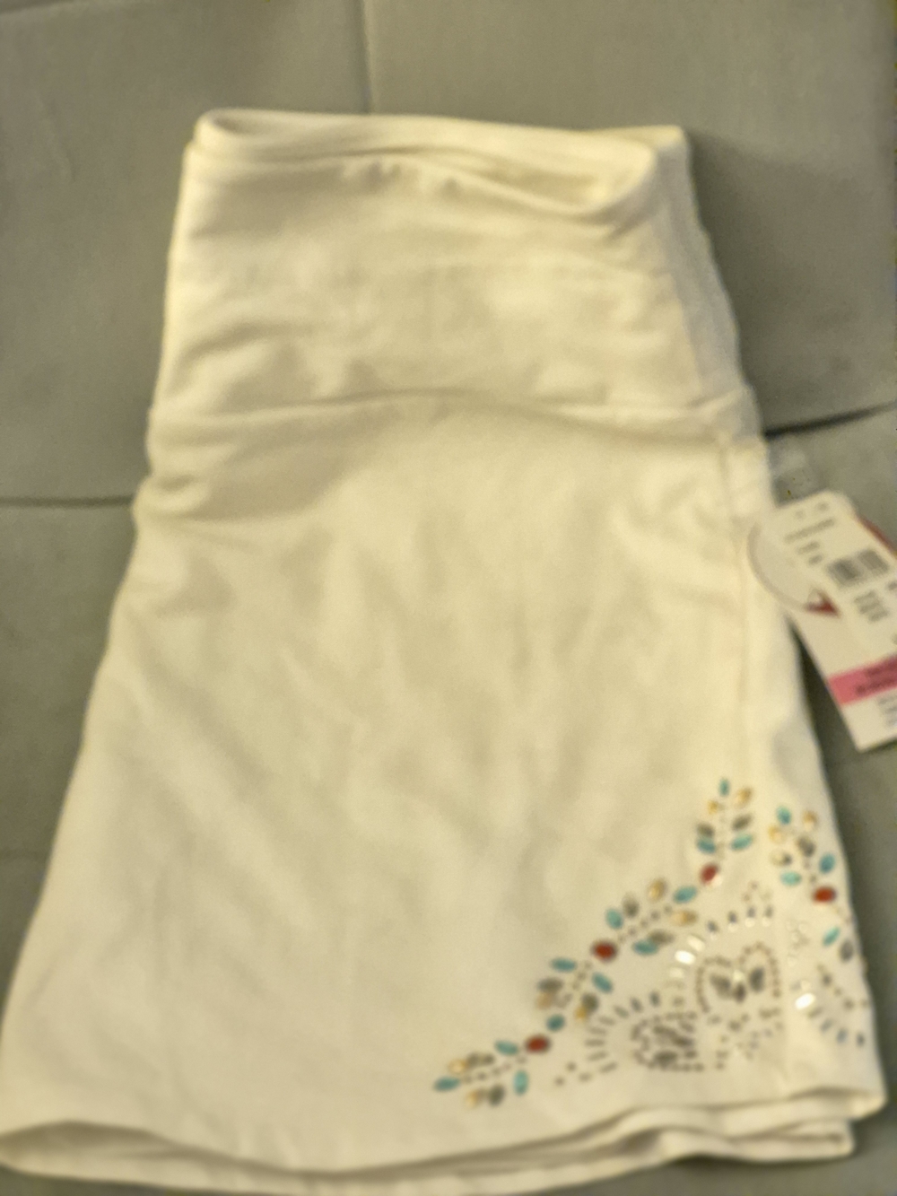 intro. Cream Mini Skirt with Multicolored Hem Embellishments